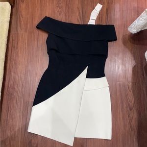 Vintage Thierry Mugle Paris asymmetrical black & Ivory dress size 42